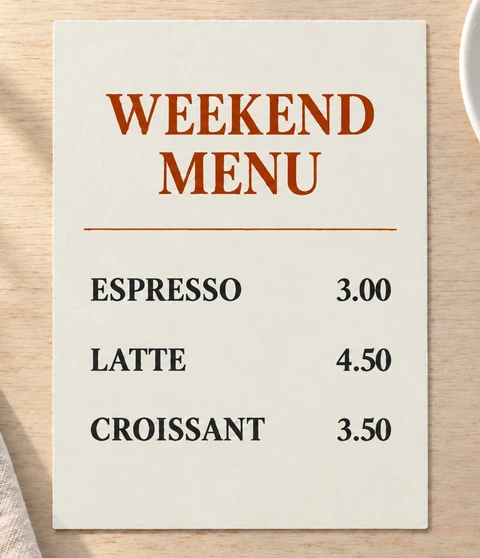 After enhancement example: the same cafe menu, with clearer item names and prices.